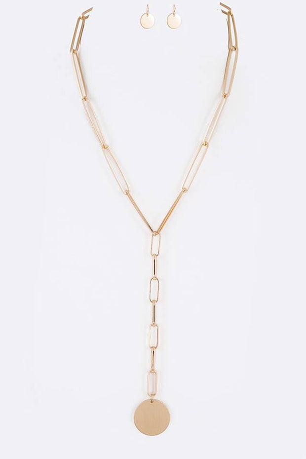 Disk Pendant Iconic Chain Drop Necklace