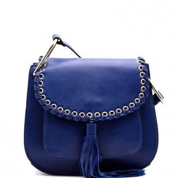 Whipstitched Grommet Accent Tassel Flap Crossbody