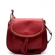 Whipstitched Grommet Accent Tassel Flap Crossbody