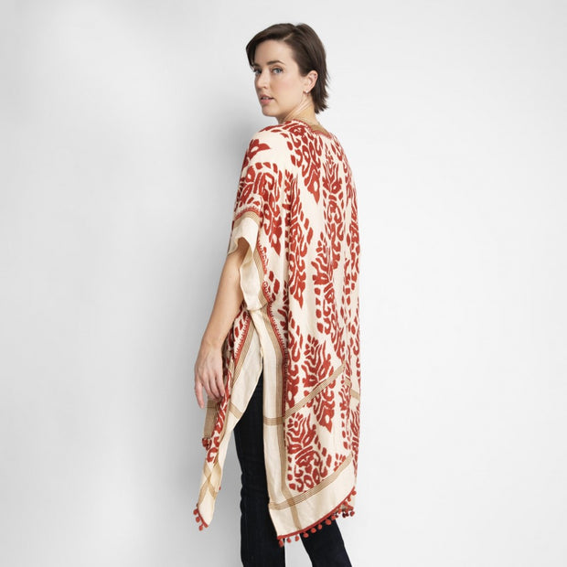 Morgan Printed Kimono With Pom Pom Trim
