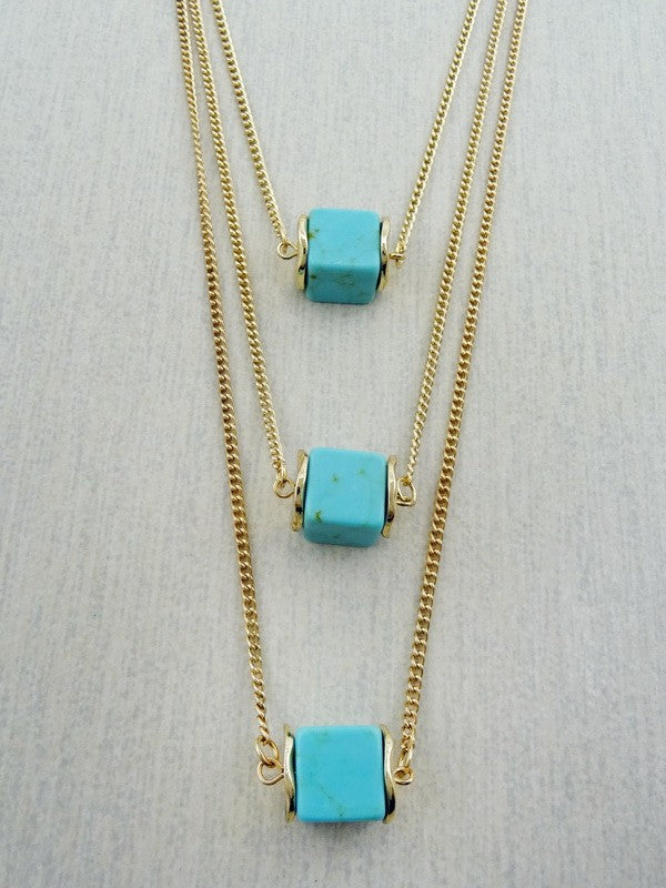 3 Square natural stones layered necklace