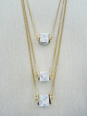 3 Square natural stones layered necklace