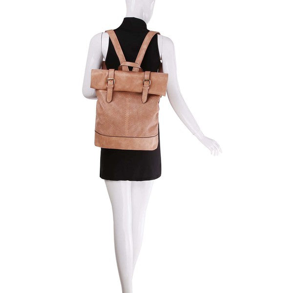 Buckle Accent Roll-Up Flap Backpack