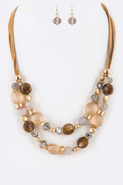 Mix Crystal Suede Layer Necklace Set