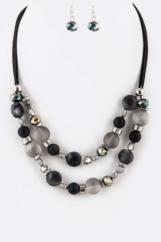 Mix Crystal Suede Layer Necklace Set