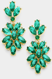Marquise Glass Crystal Oval Cluster Vine Earrings