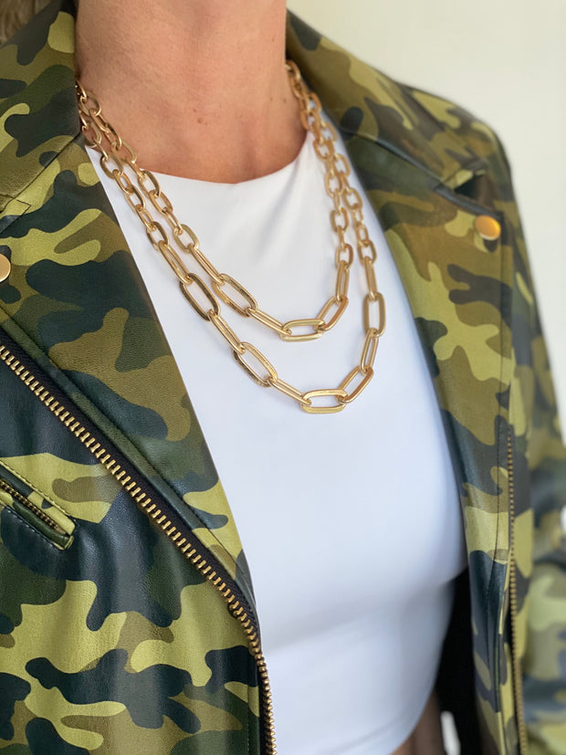Angelina 2-Row Layered Chain Necklace in Worn Gold
