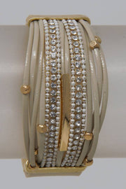 Multi Strand Glass Beads Magnetic Leather Bracelet