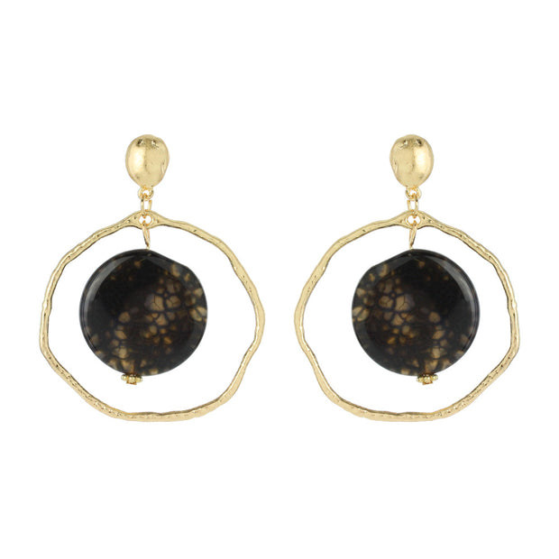 Circle In Circle Stone With Hoop Outline Dangle Earring