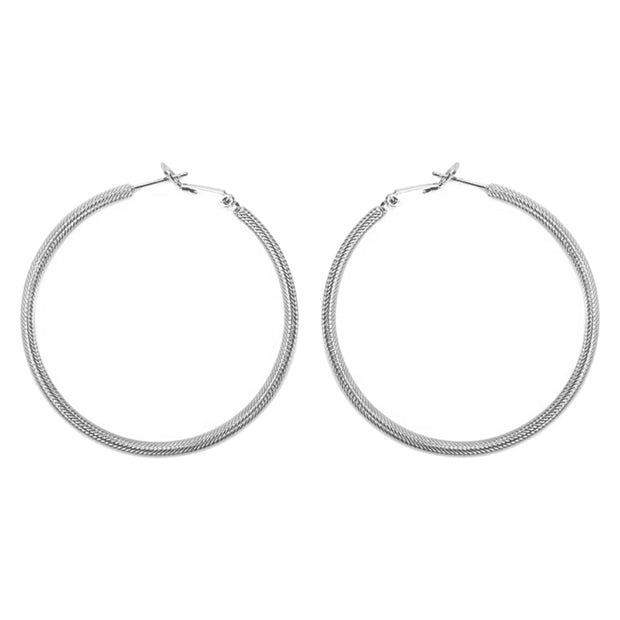 Shiny Cable Silver Hoop Earring