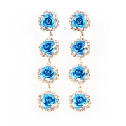 Dangle Rose Earrings with Rhinestone Outline