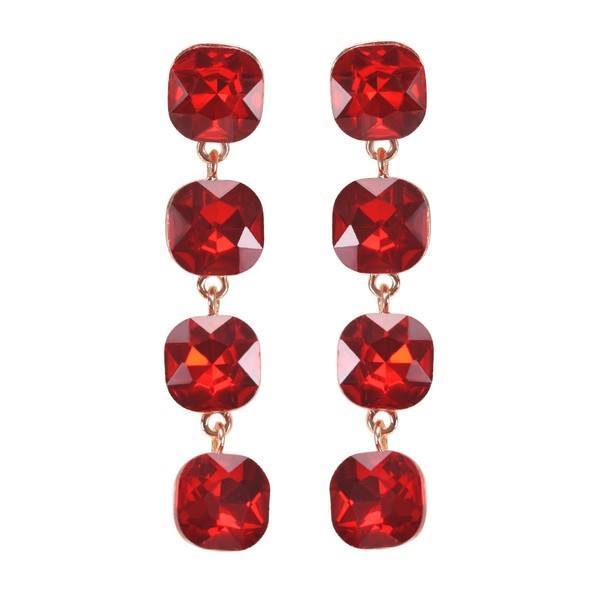Prism Square Stone Earrings - Ruby