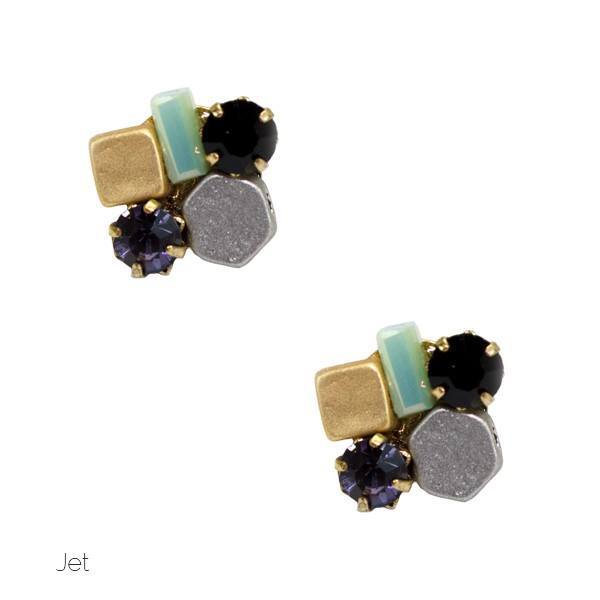 Mixed Metal and Stone Stud Earrings