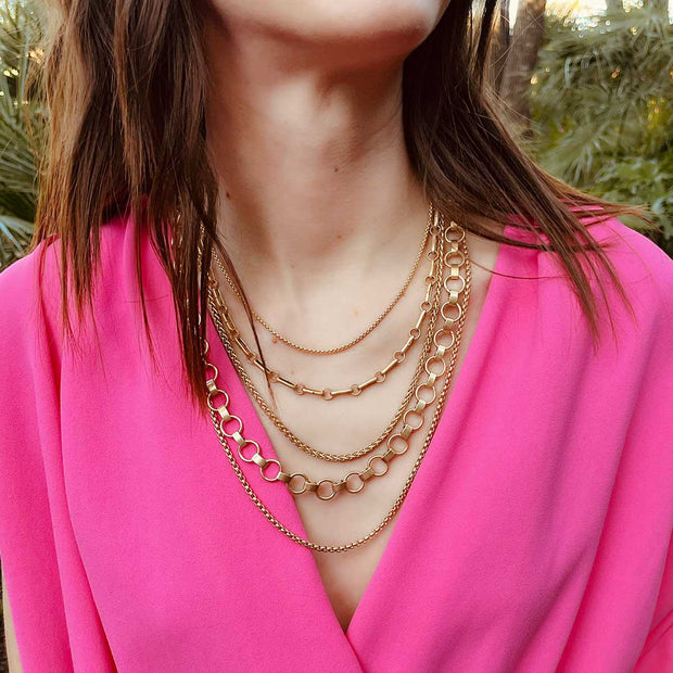 Zoe Layered Mixed Media Chain Link Necklace in Worn Gold