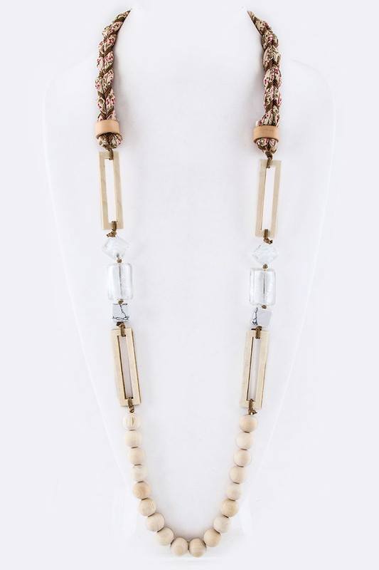 Anthro Crystal & Wooden Beads Long Necklace