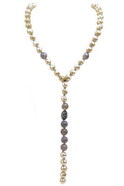 Crystal Beaded Y Shaped Necklace w/ Natural Stone