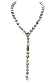 Crystal Beaded Y Shaped Necklace w/ Natural Stone