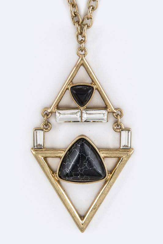 Crystal & Stone Rhombus Pendant Necklace