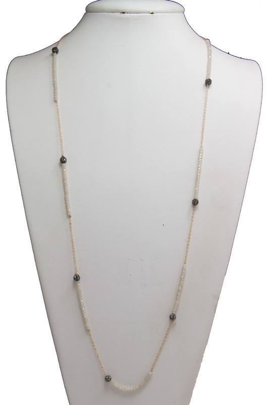Glass Beaded Crystal Pave Ball Long Necklace
