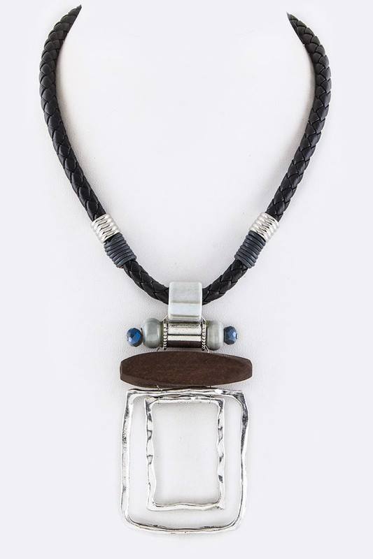 Mix Medium Pendant Braid Leather Necklace