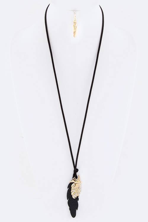 Swallow Mix Feather Charms Leather Necklace