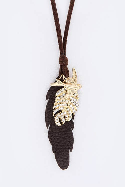 Swallow Mix Feather Charms Leather Necklace