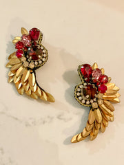 Feather Wing Red Statement Earrings