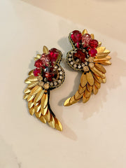 Feather Wing Red Statement Earrings