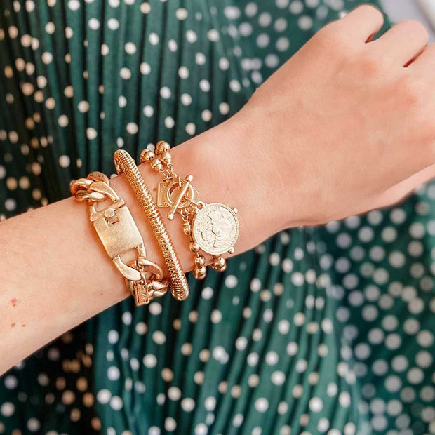 Lexi Herringbone Chain Bangle Bracelet in Worn Gold