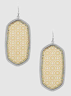 Two Tones Ornate Stencil Geometric Shape Drop Earrings